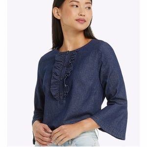 Draper James Ruffle Placket Chambray Blue Top XS